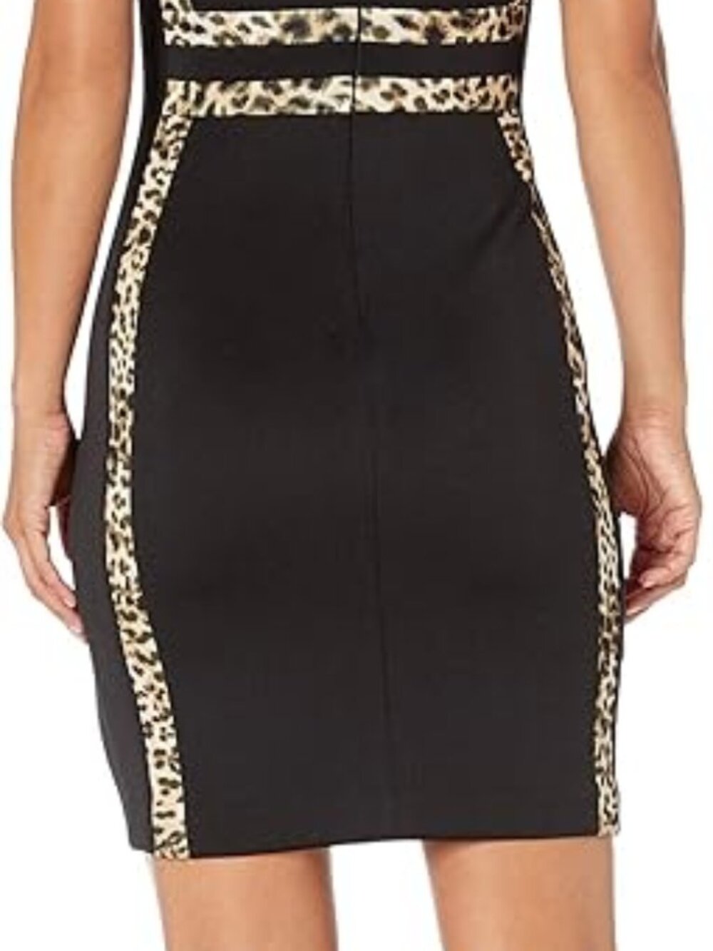 NWT Calvin Klein Black Leopard Scuba style Sheath Dress with Leopard Trim - Picture 15 of 15